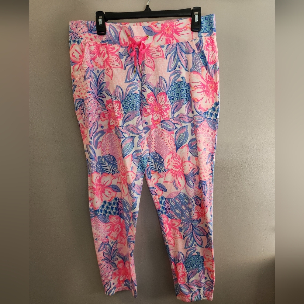 NWT Lilly Pulitzer Snappy Turtle Mallie Pants Knit Joggers Large Tropical Preppy